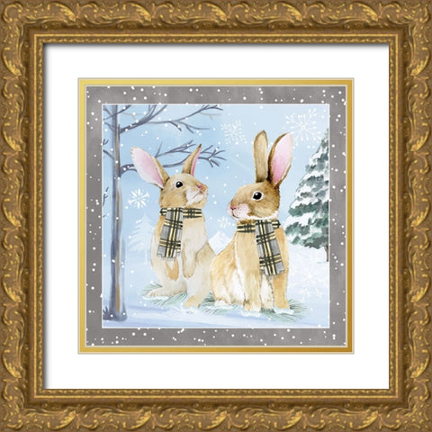 Snow Bunnies Gold Ornate Wood Framed Art Print with Double Matting by ND Art