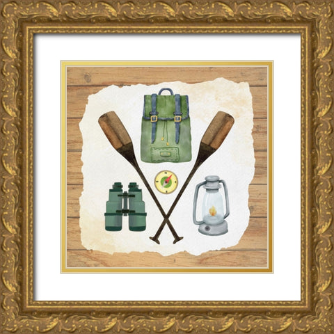 Camp Gear Gold Ornate Wood Framed Art Print with Double Matting by ND Art