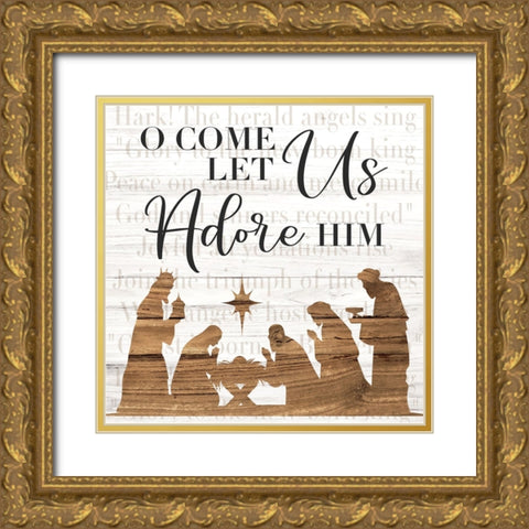 Let Us Adore Him Gold Ornate Wood Framed Art Print with Double Matting by ND Art