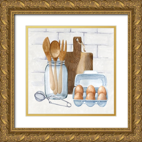 Kitchen Scene Gold Ornate Wood Framed Art Print with Double Matting by ND Art