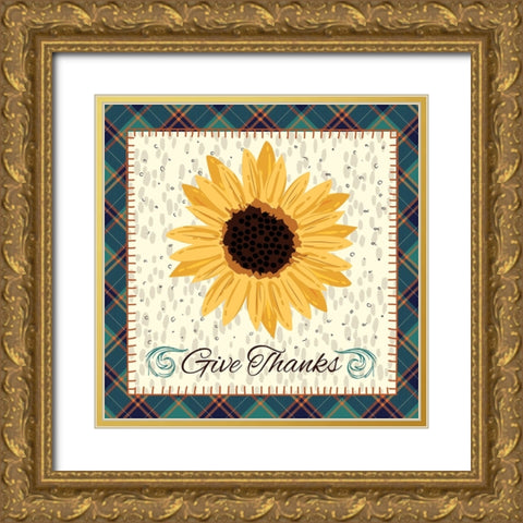 Give Thanks Gold Ornate Wood Framed Art Print with Double Matting by ND Art