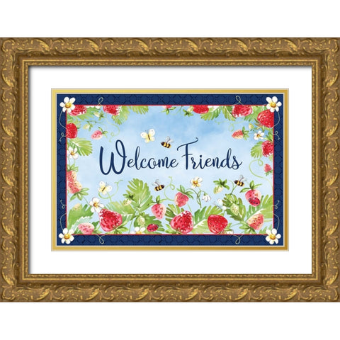 Welcome Friends Gold Ornate Wood Framed Art Print with Double Matting by ND Art