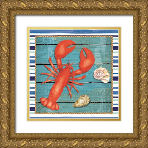 Lobster Gold Ornate Wood Framed Art Print with Double Matting by ND Art