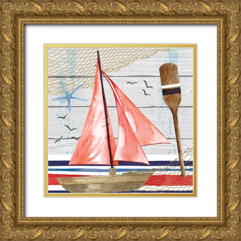 Sailboat Gold Ornate Wood Framed Art Print with Double Matting by ND Art