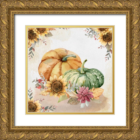 Harvest Pumpkins Gold Ornate Wood Framed Art Print with Double Matting by ND Art