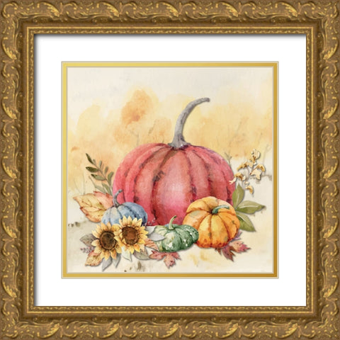 Harvest Pumpkins II Gold Ornate Wood Framed Art Print with Double Matting by ND Art