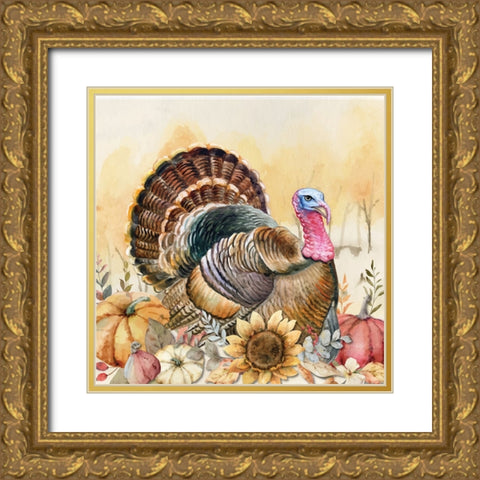 Harvest Turkey Gold Ornate Wood Framed Art Print with Double Matting by ND Art