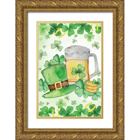 St. Patricks Ale Gold Ornate Wood Framed Art Print with Double Matting by ND Art