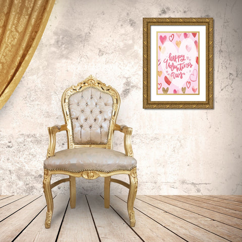 Happy Valentines Day Gold Ornate Wood Framed Art Print with Double Matting by ND Art