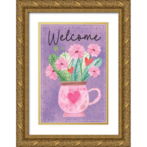 Welcome Flowers Gold Ornate Wood Framed Art Print with Double Matting by ND Art
