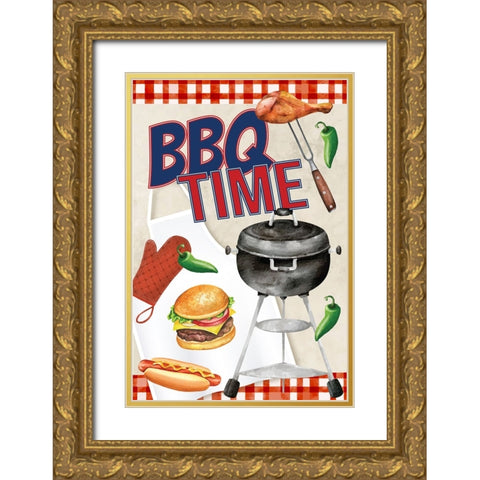 BBQ Time Gold Ornate Wood Framed Art Print with Double Matting by ND Art