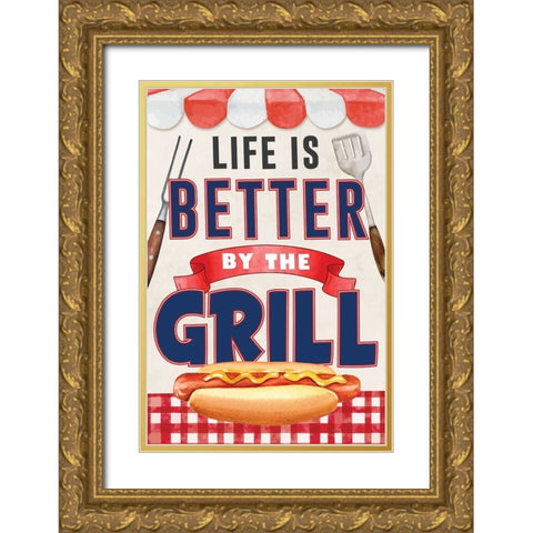 Better by the Grill Gold Ornate Wood Framed Art Print with Double Matting by ND Art