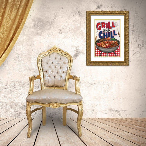Grill and Chill Gold Ornate Wood Framed Art Print with Double Matting by ND Art