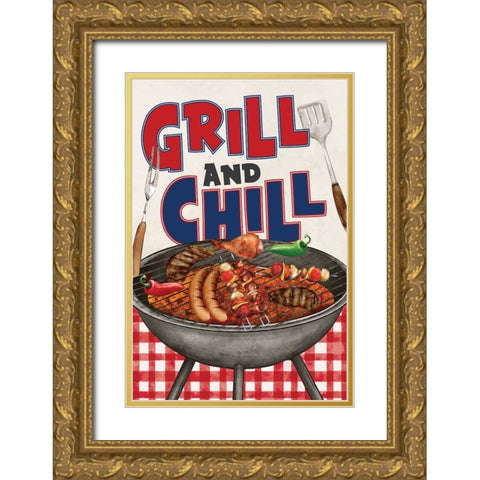 Grill and Chill Gold Ornate Wood Framed Art Print with Double Matting by ND Art