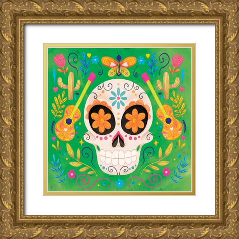 Day of the Dead Gold Ornate Wood Framed Art Print with Double Matting by ND Art