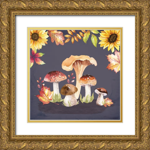 Mushrooms Gold Ornate Wood Framed Art Print with Double Matting by ND Art