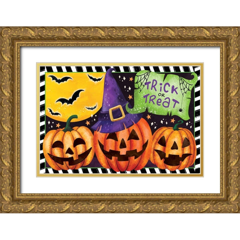 Trick or Treat Pumpkins Gold Ornate Wood Framed Art Print with Double Matting by ND Art