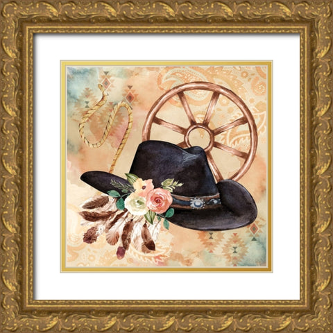 Cowboy Hat Gold Ornate Wood Framed Art Print with Double Matting by ND Art