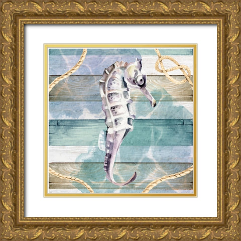 Seahorse Gold Ornate Wood Framed Art Print with Double Matting by ND Art