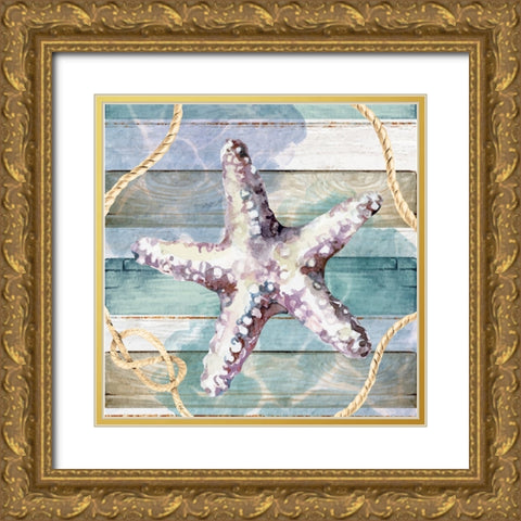 Starfish Gold Ornate Wood Framed Art Print with Double Matting by ND Art