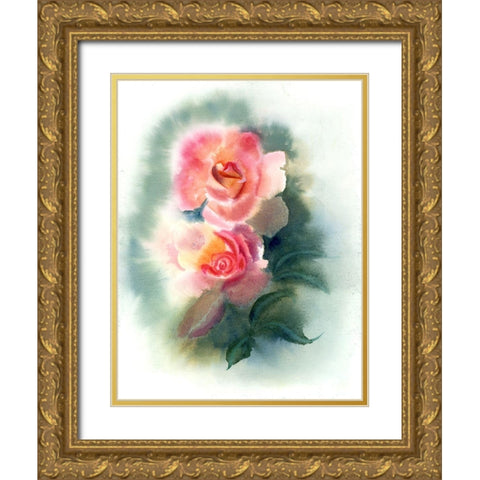 Peach Rose Gold Ornate Wood Framed Art Print with Double Matting by Shefranov, Olga