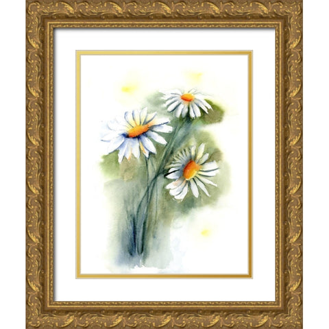 Daisies Gold Ornate Wood Framed Art Print with Double Matting by Shefranov, Olga