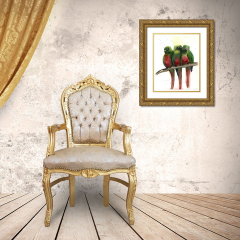 Green Parrots Gold Ornate Wood Framed Art Print with Double Matting by Shefranov, Olga