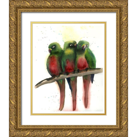 Green Parrots Gold Ornate Wood Framed Art Print with Double Matting by Shefranov, Olga