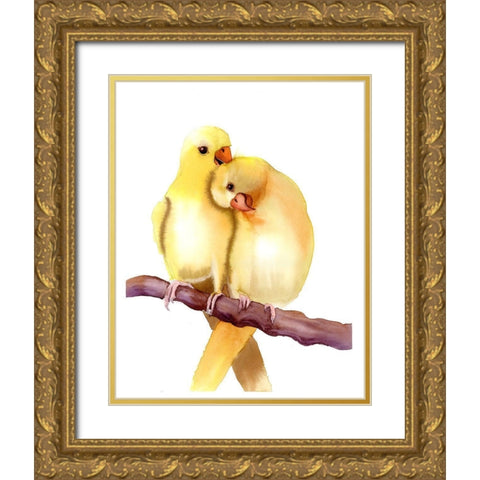 Yellow Parakeets Gold Ornate Wood Framed Art Print with Double Matting by Shefranov, Olga
