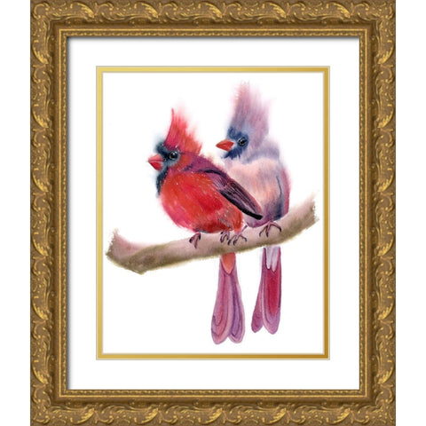 Cardinal Couple Gold Ornate Wood Framed Art Print with Double Matting by Shefranov, Olga