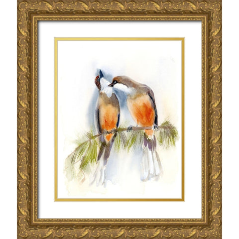 Birds on a Branch Gold Ornate Wood Framed Art Print with Double Matting by Shefranov, Olga