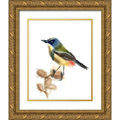 Green Bird Gold Ornate Wood Framed Art Print with Double Matting by Shefranov, Olga