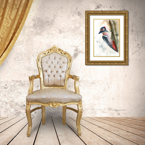 Woodpecker Gold Ornate Wood Framed Art Print with Double Matting by Shefranov, Olga