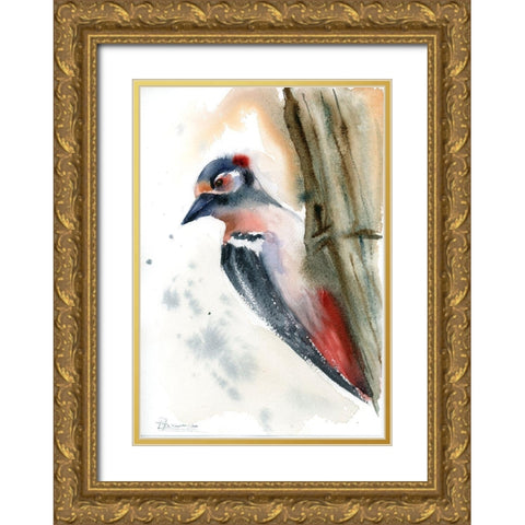 Woodpecker Gold Ornate Wood Framed Art Print with Double Matting by Shefranov, Olga