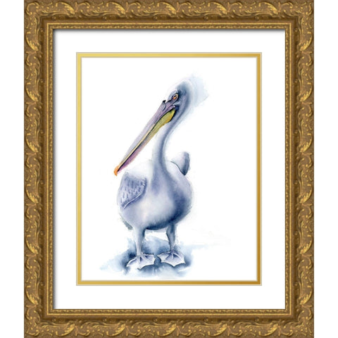 Pelican Blue Gold Ornate Wood Framed Art Print with Double Matting by Shefranov, Olga