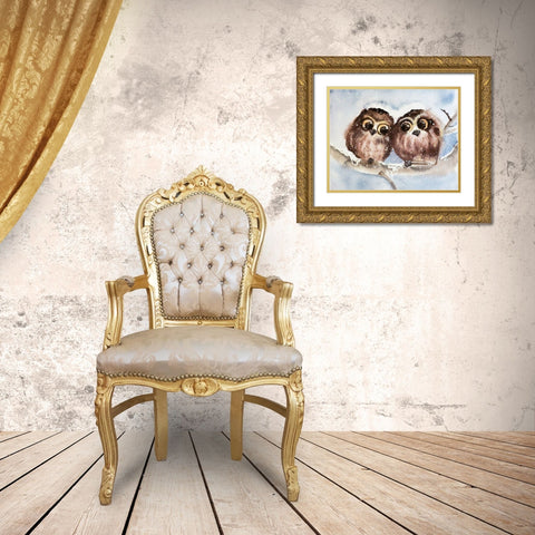 Owls Gold Ornate Wood Framed Art Print with Double Matting by Shefranov, Olga