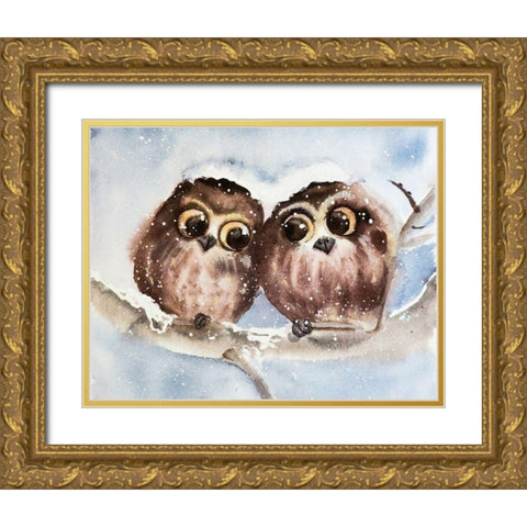 Owls Gold Ornate Wood Framed Art Print with Double Matting by Shefranov, Olga