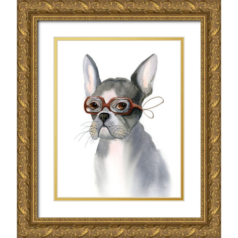 Frenchie Gold Ornate Wood Framed Art Print with Double Matting by Shefranov, Olga