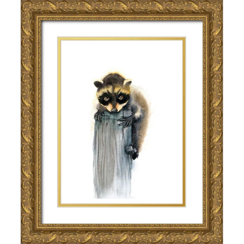 Baby Raccoon Gold Ornate Wood Framed Art Print with Double Matting by Shefranov, Olga