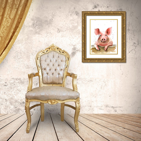 Piglet Gold Ornate Wood Framed Art Print with Double Matting by Shefranov, Olga