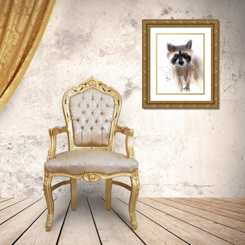 Raccoon Gold Ornate Wood Framed Art Print with Double Matting by Shefranov, Olga