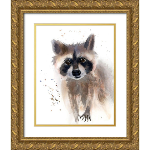 Raccoon Gold Ornate Wood Framed Art Print with Double Matting by Shefranov, Olga