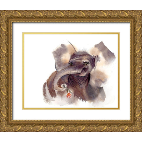 Elephant III Gold Ornate Wood Framed Art Print with Double Matting by Shefranov, Olga