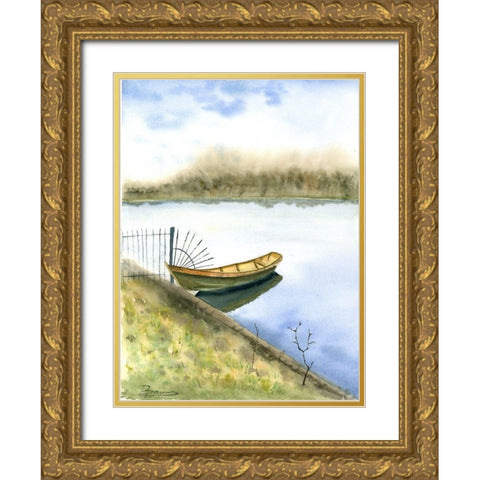 Boat on the Water Gold Ornate Wood Framed Art Print with Double Matting by Shefranov, Olga