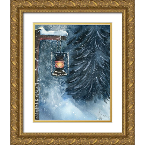 Winter Lantern Gold Ornate Wood Framed Art Print with Double Matting by Shefranov, Olga