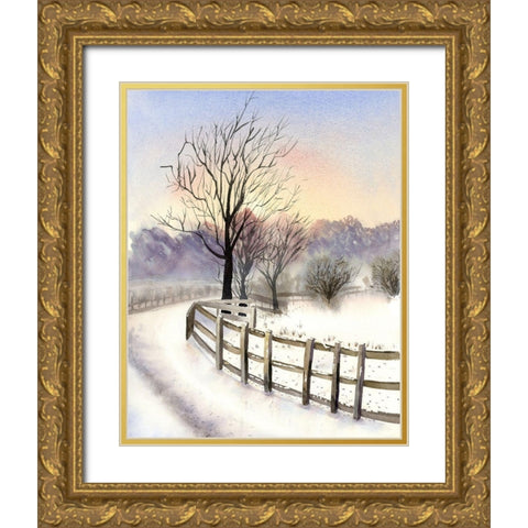 Winter Scene Gold Ornate Wood Framed Art Print with Double Matting by Shefranov, Olga
