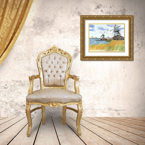Windmills Gold Ornate Wood Framed Art Print with Double Matting by Shefranov, Olga