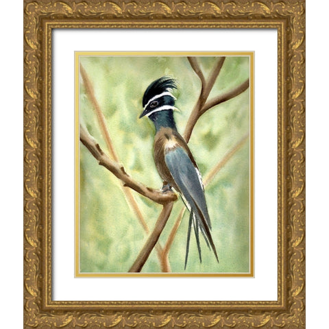 Bird on Branch Gold Ornate Wood Framed Art Print with Double Matting by Shefranov, Olga