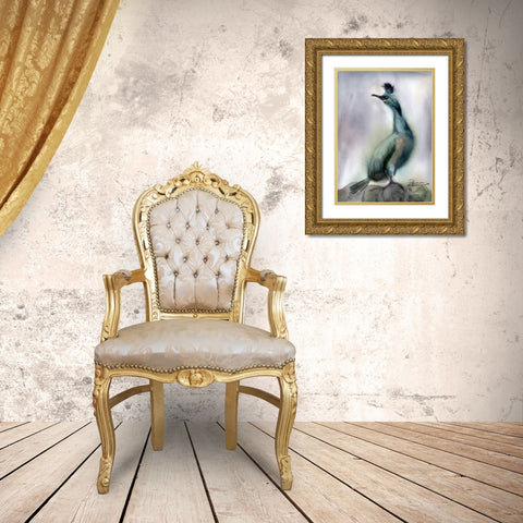 Bird on Rock Gold Ornate Wood Framed Art Print with Double Matting by Shefranov, Olga