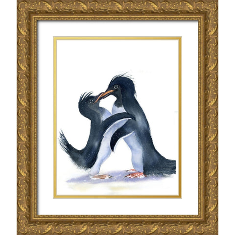 Penguins Gold Ornate Wood Framed Art Print with Double Matting by Shefranov, Olga